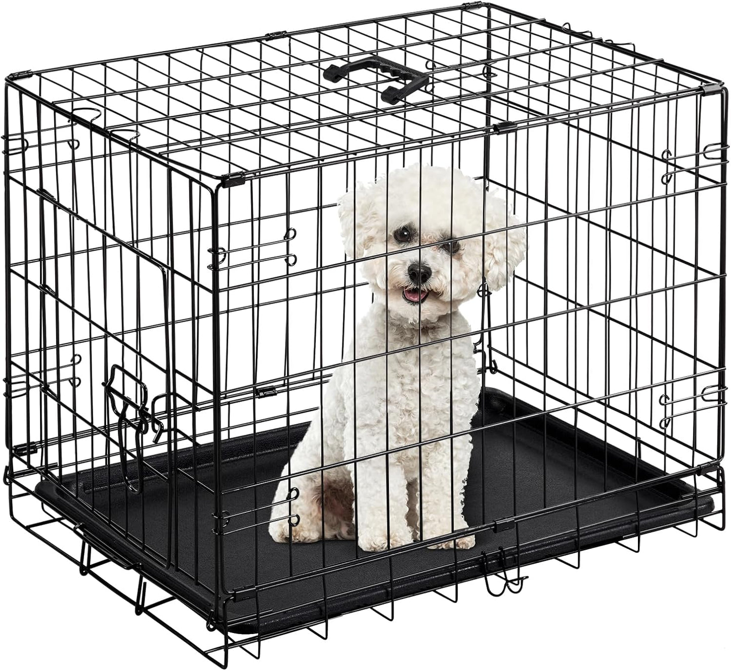Dog Crate, 30 Inch Medium Single Door Dog Cage with Plastic Leak-Proof Pan Tray, Folding Metal Wire Pet Kennel for Indoor, Outdoor, Travel