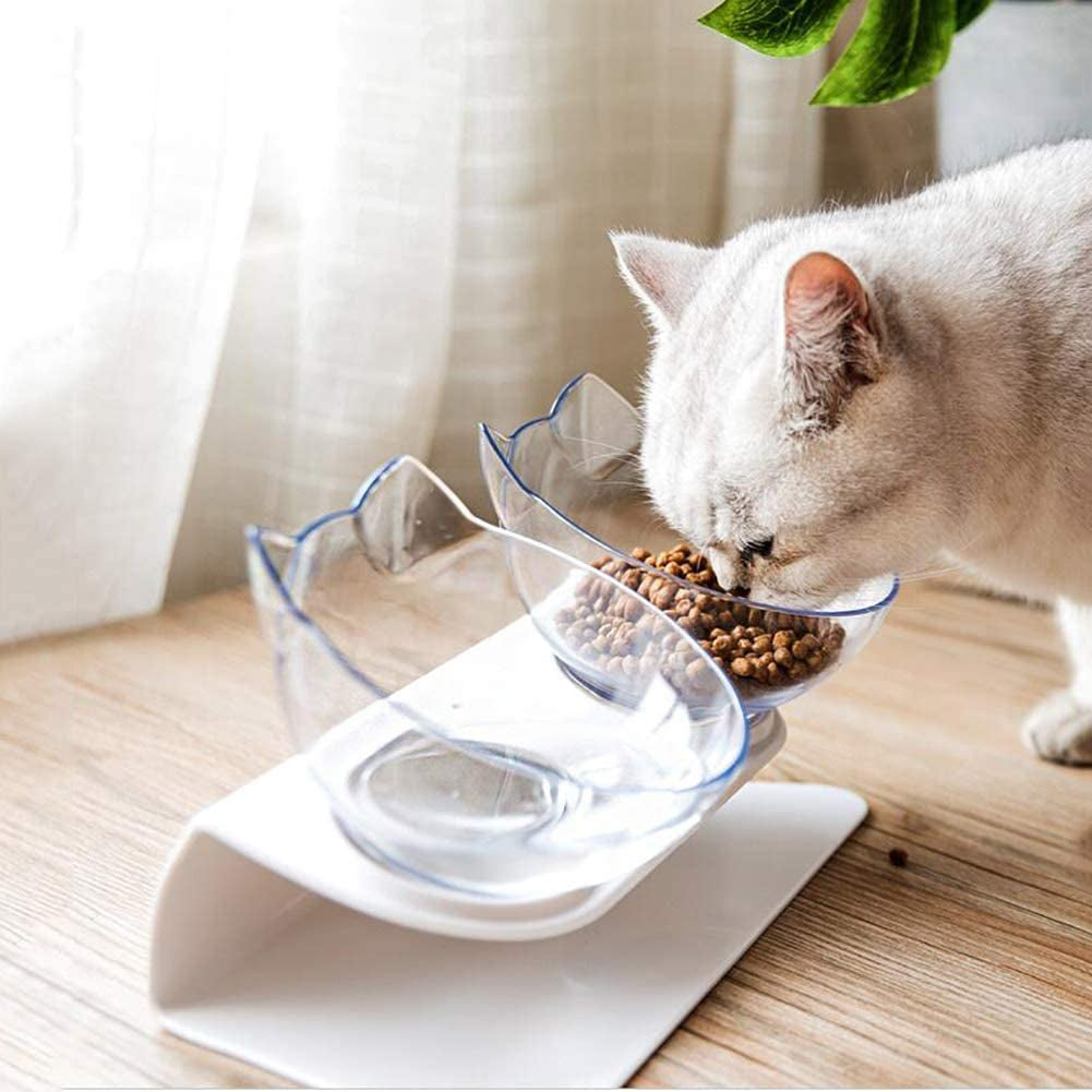 Non Slip Double Cat Bowl with Raised Stand Pet Food Cat Feeder 