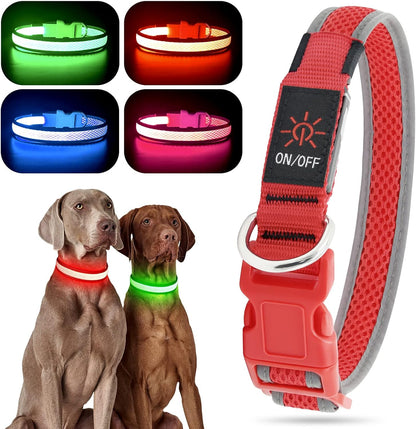 Light up Dog Collar, USB Rechargeable LED Puppy Collar Super Bright Adjustable Glowing Dog Lights for Night Walking (Green, Small)