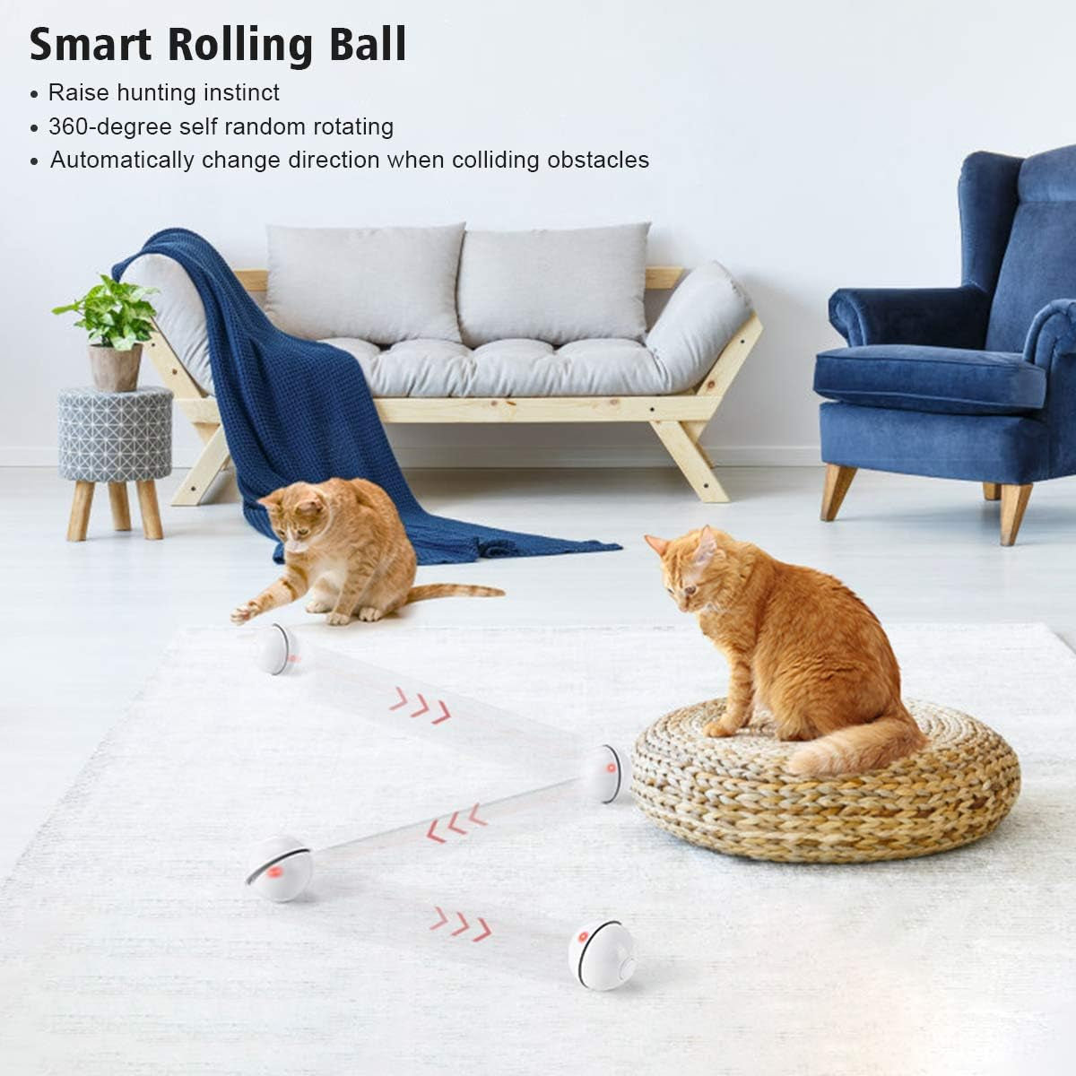 Interactive Cat Toys Ball with LED Light, 360 Degree Self Auto Rotating Smart Ball, USB Rechargeable Spinning Cat Ball Toy,Stimulate Hunting Instinct Kitten Funny Chaser Roller Pet Toy
