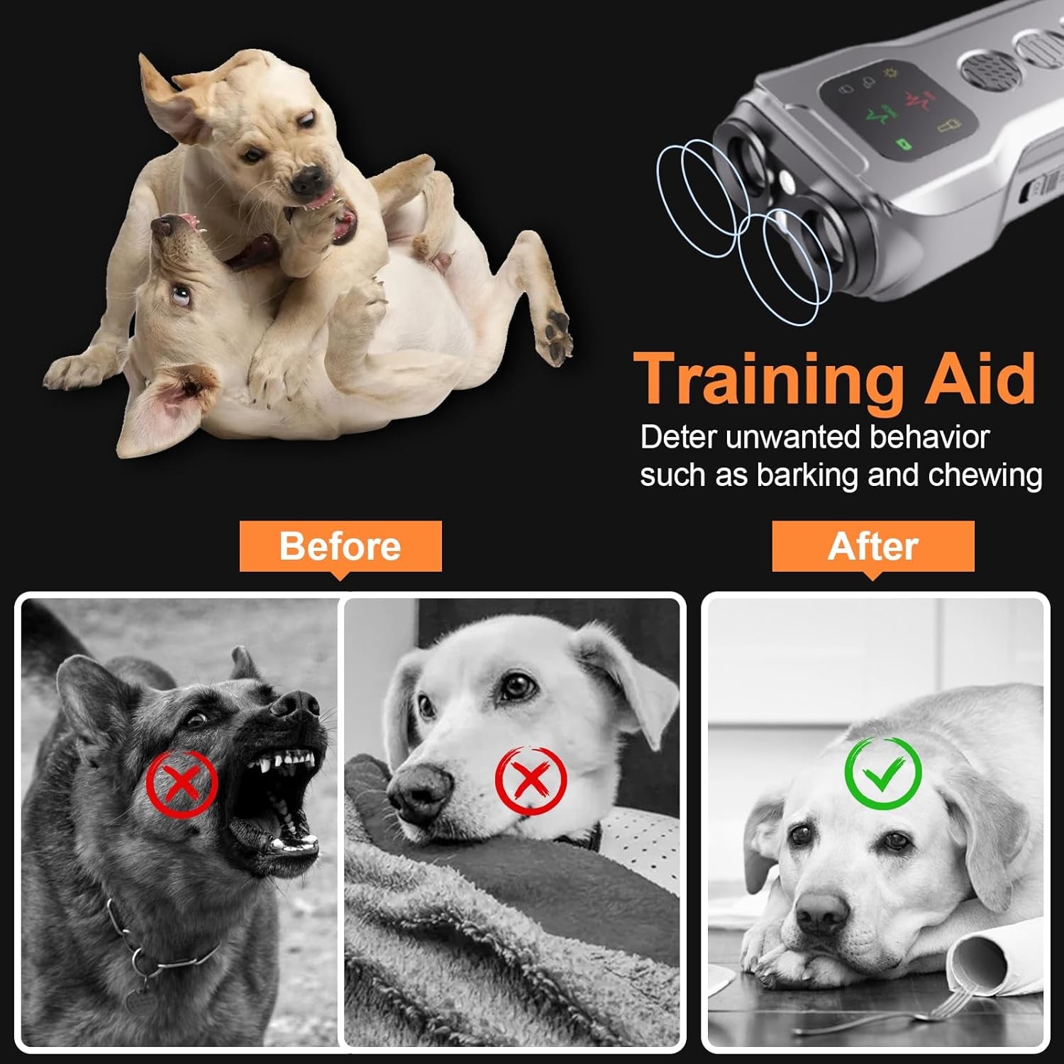 Dog Barks No More Dog Training Device, 5 in 1 Rechargable Ultrasonic anti Barking Device 35FT with High Low Mode, Safe & Painless, Dog Bark Deterrent Devices Portable Bad Haviour Stopper