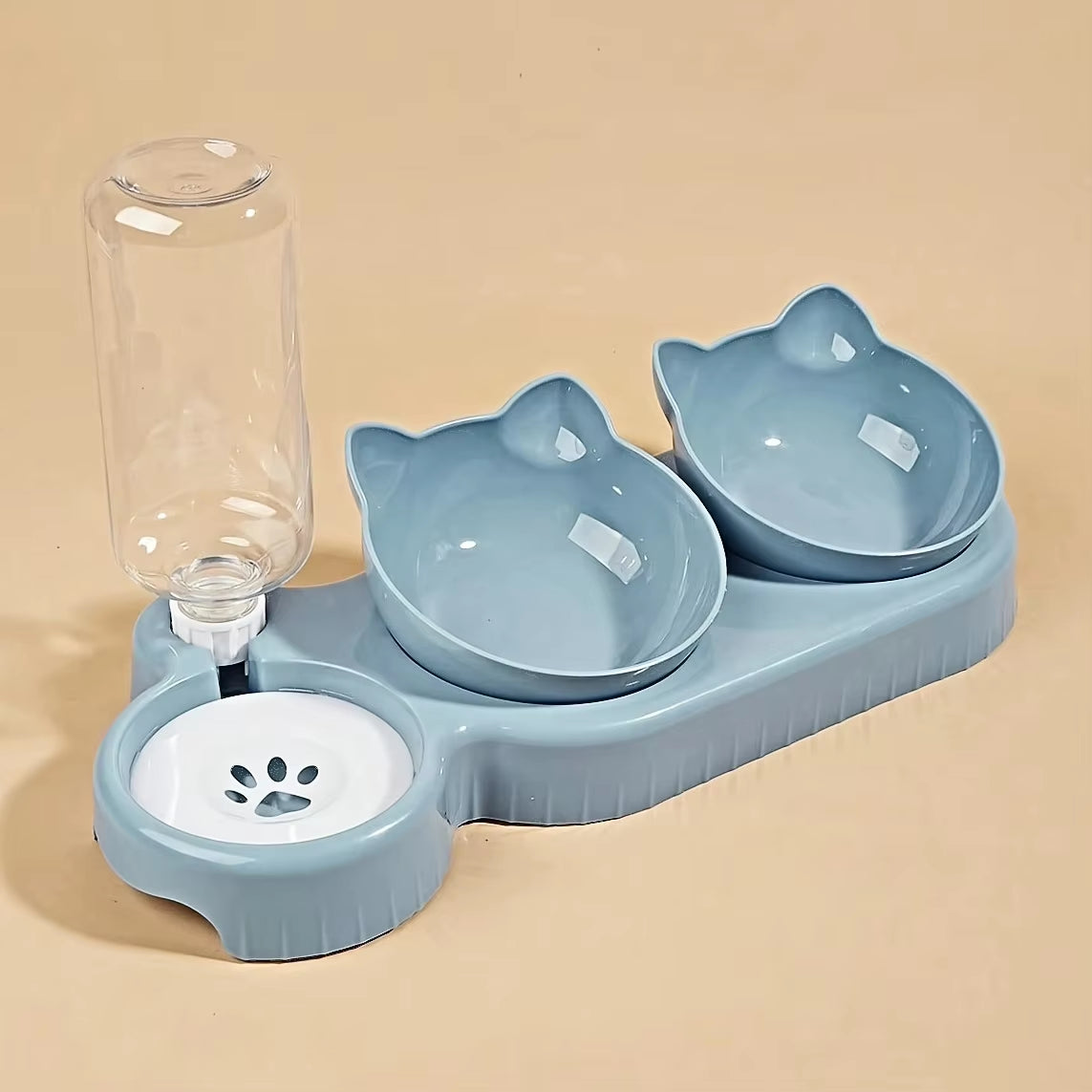 Pet Bowls with Water Feeder, 3 in 1 Ear Design Tilted Cat Water and Food Bowl