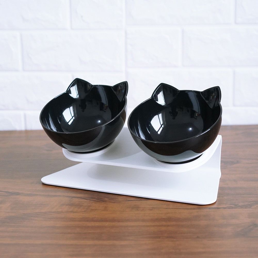 Non Slip Double Cat Bowl with Raised Stand Pet Food Cat Feeder 