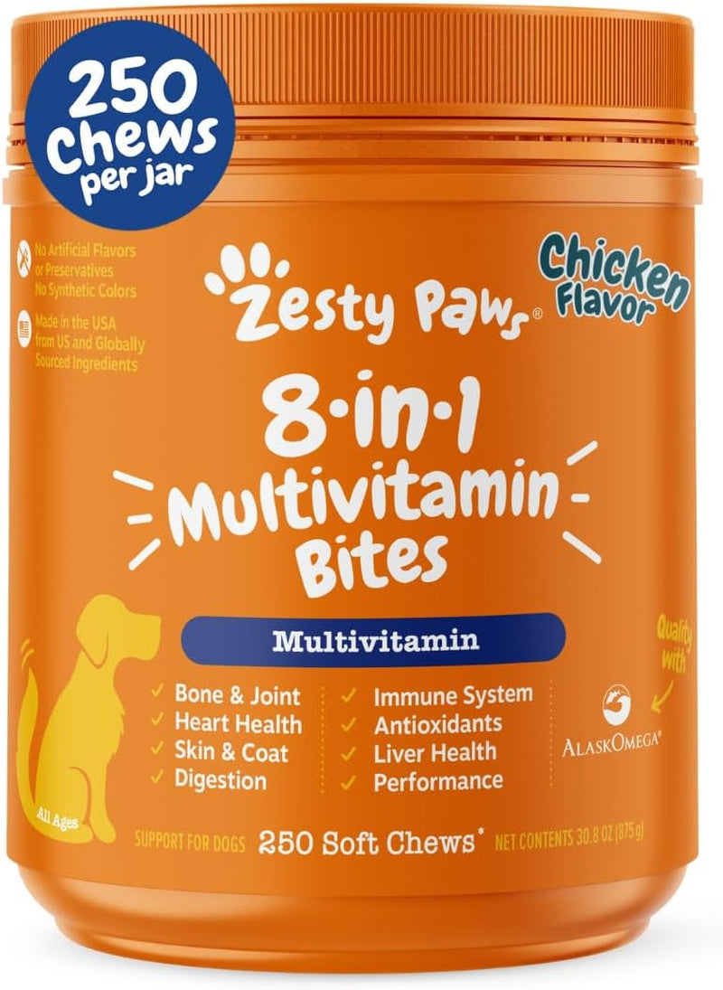 Dog Multivitamin, Chewable Dog Vitamins and Supplements for Hip & Joints, Skin & Coat, Omega 3 Fish Oil for Dogs- Senior & Puppy Multivitamin - Chicken Mini Bites- 90Ct