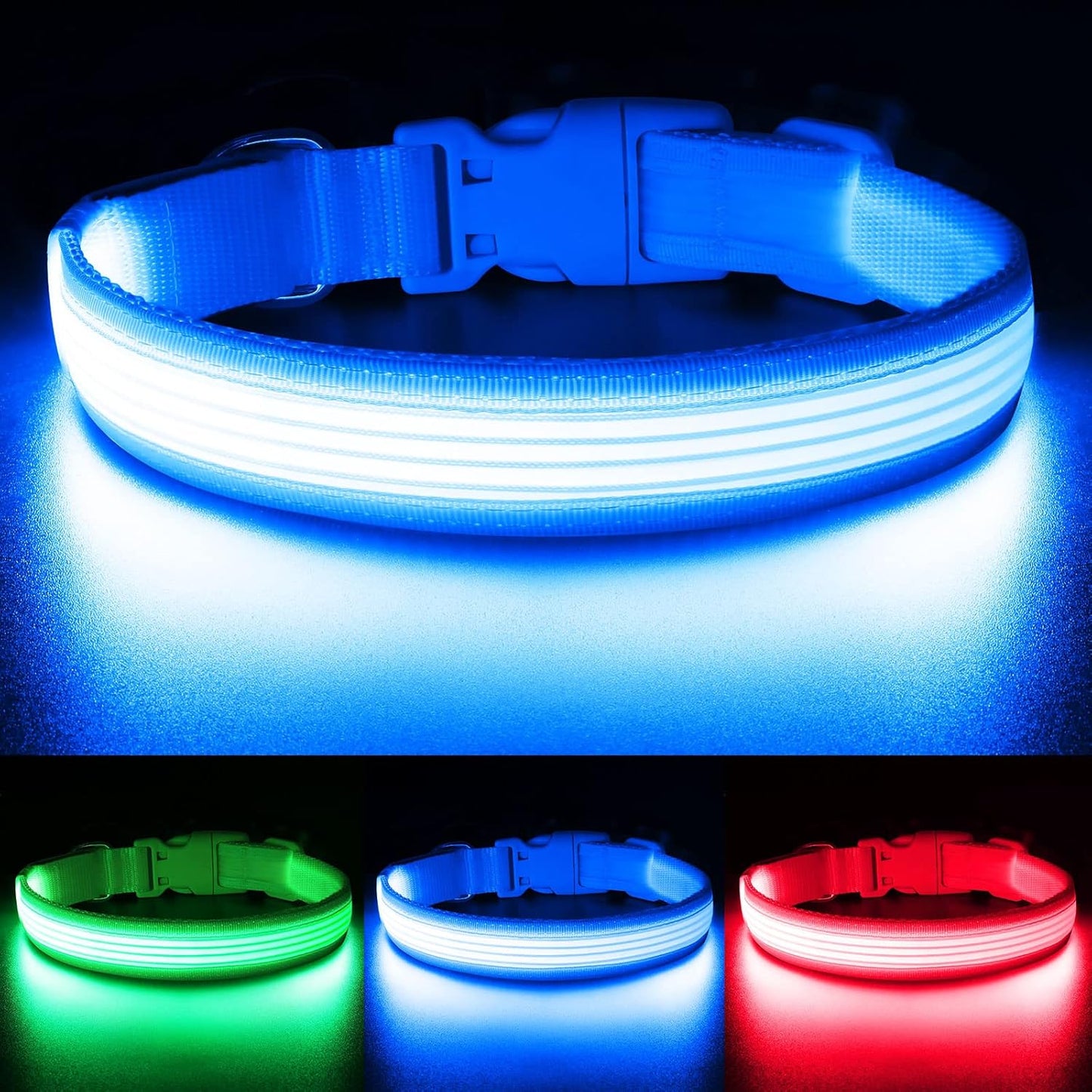 Light up Dog Collar, USB Rechargeable LED Puppy Collar Super Bright Adjustable Glowing Dog Lights for Night Walking (Green, Small)