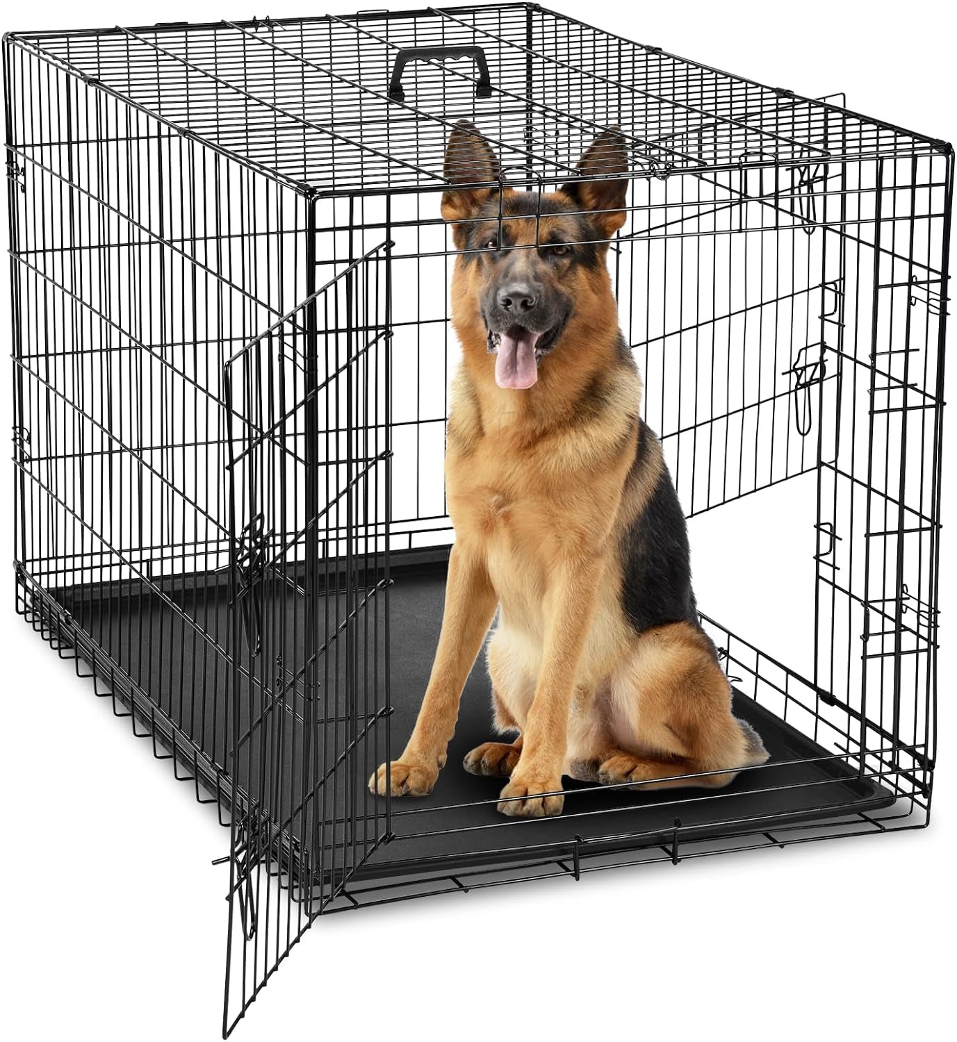 Dog Crate, 30 Inch Medium Single Door Dog Cage with Plastic Leak-Proof Pan Tray, Folding Metal Wire Pet Kennel for Indoor, Outdoor, Travel