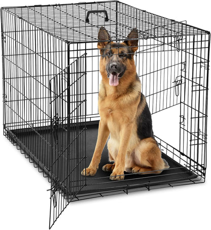 Dog Crate, 30 Inch Medium Single Door Dog Cage with Plastic Leak-Proof Pan Tray, Folding Metal Wire Pet Kennel for Indoor, Outdoor, Travel
