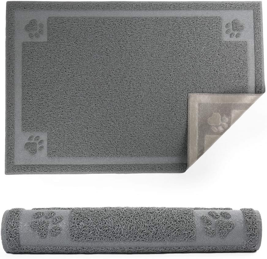 Dog Food Mat Waterproof, 35”X 24”, Pet Mat for Food and Water Bowl, Cat Bowl Mat for Floor, Grey