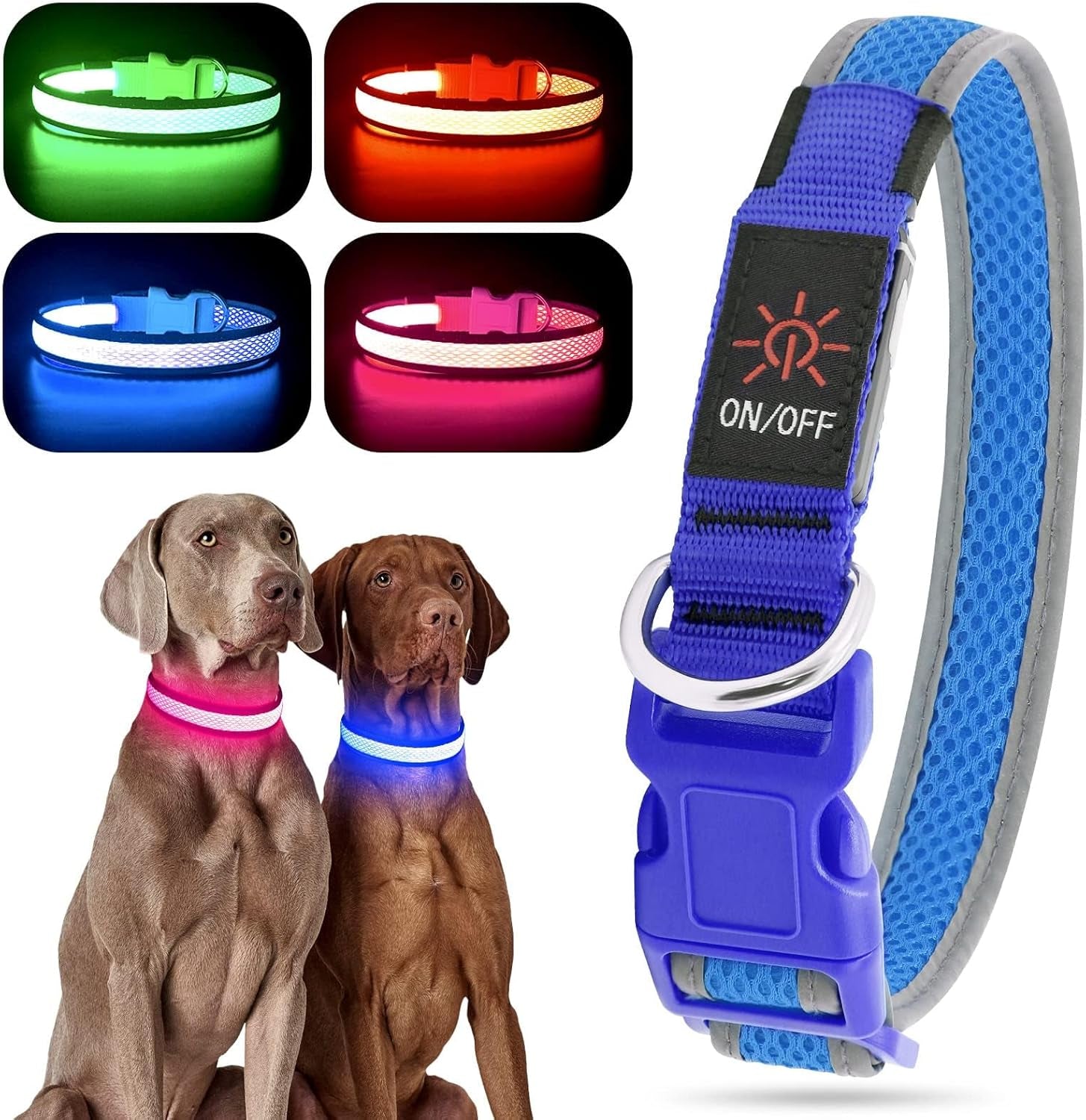 Light up Dog Collar, USB Rechargeable LED Puppy Collar Super Bright Adjustable Glowing Dog Lights for Night Walking (Green, Small)