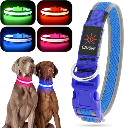 Light up Dog Collar, USB Rechargeable LED Puppy Collar Super Bright Adjustable Glowing Dog Lights for Night Walking (Green, Small)