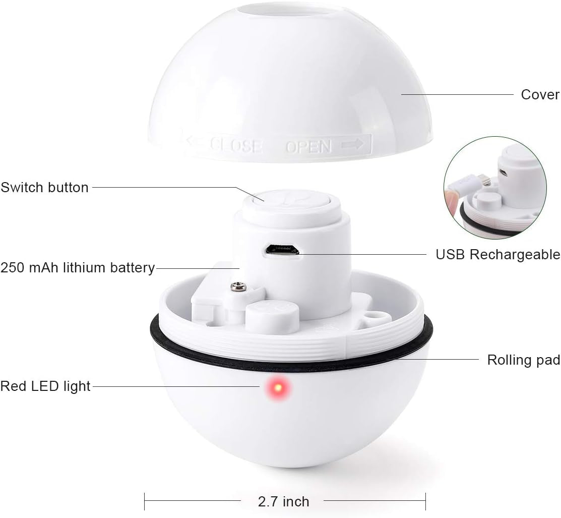 Interactive Cat Toys Ball with LED Light, 360 Degree Self Auto Rotating Smart Ball, USB Rechargeable Spinning Cat Ball Toy,Stimulate Hunting Instinct Kitten Funny Chaser Roller Pet Toy