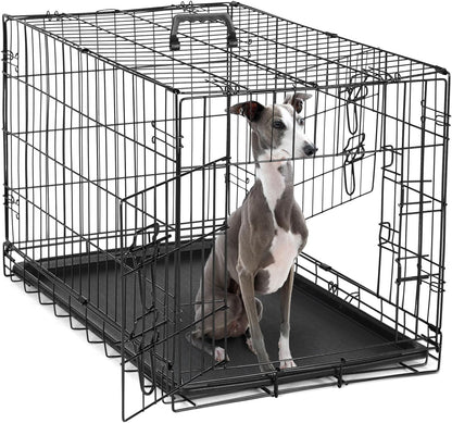 Dog Crate, 30 Inch Medium Single Door Dog Cage with Plastic Leak-Proof Pan Tray, Folding Metal Wire Pet Kennel for Indoor, Outdoor, Travel