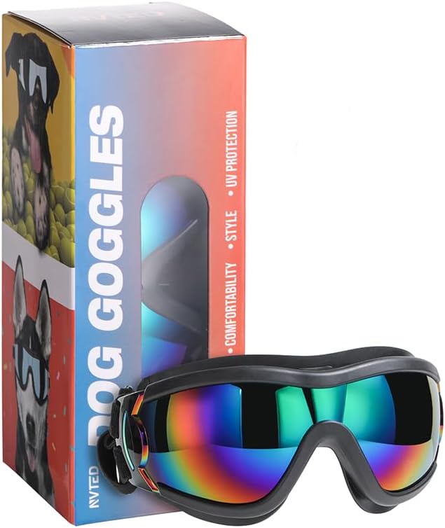 Dog Sunglasses Dog Goggles, UV Wind Dust Fog Protection Pet Glasses Eye Wear with Adjustable Strap for Medium or Large Size (Laser)