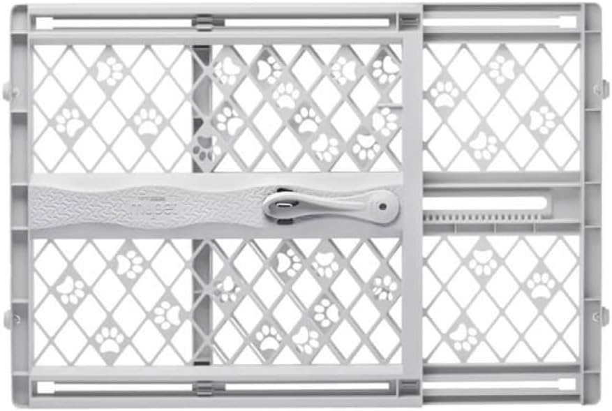 Paws Portable Pet Gate: 26-40" Wide. Pressure Mount. No Tools Needed. Made in USA, 23" Tall, Expandable, Durable Dog Gates for Doorways, Fieldstone Gray