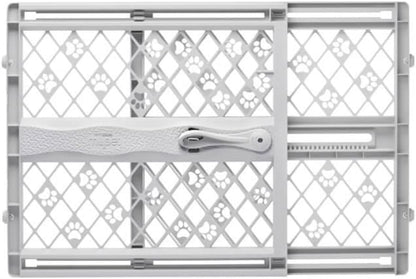Paws Portable Pet Gate: 26-40" Wide. Pressure Mount. No Tools Needed. Made in USA, 23" Tall, Expandable, Durable Dog Gates for Doorways, Fieldstone Gray