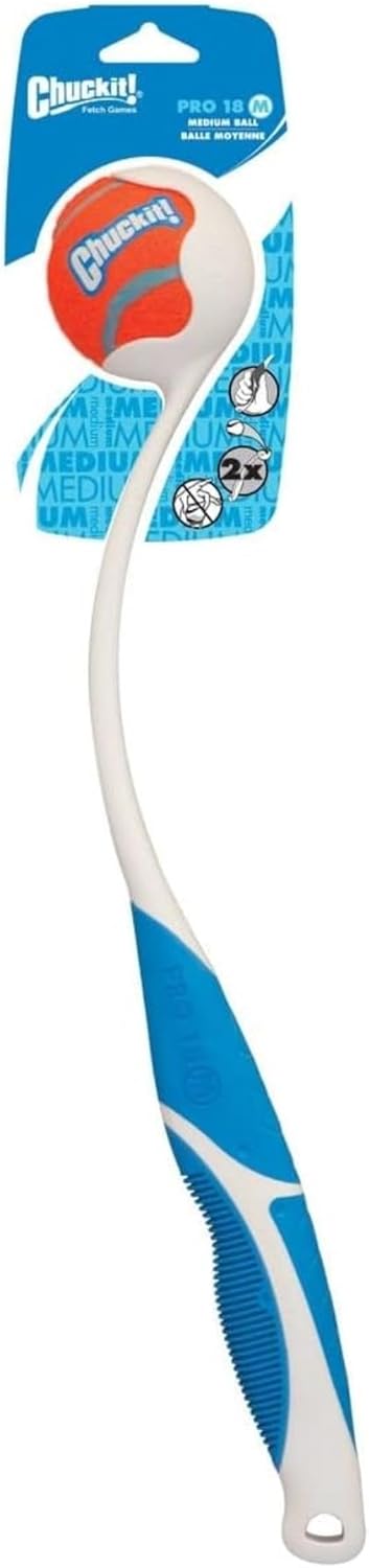 Dog Ball Launcher 12M Sport with 12" Handle Length for Medium (2.5" Dog Balls), Plastic Pet Fetch Ball Thrower, for Dogs 20-60 Pounds, Made in USA, Blue