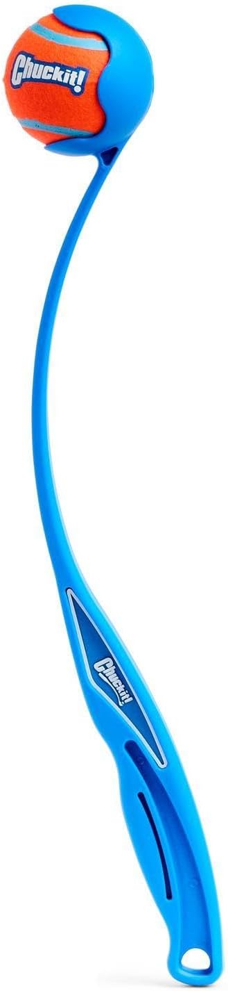 Dog Ball Launcher 12M Sport with 12" Handle Length for Medium (2.5" Dog Balls), Plastic Pet Fetch Ball Thrower, for Dogs 20-60 Pounds, Made in USA, Blue