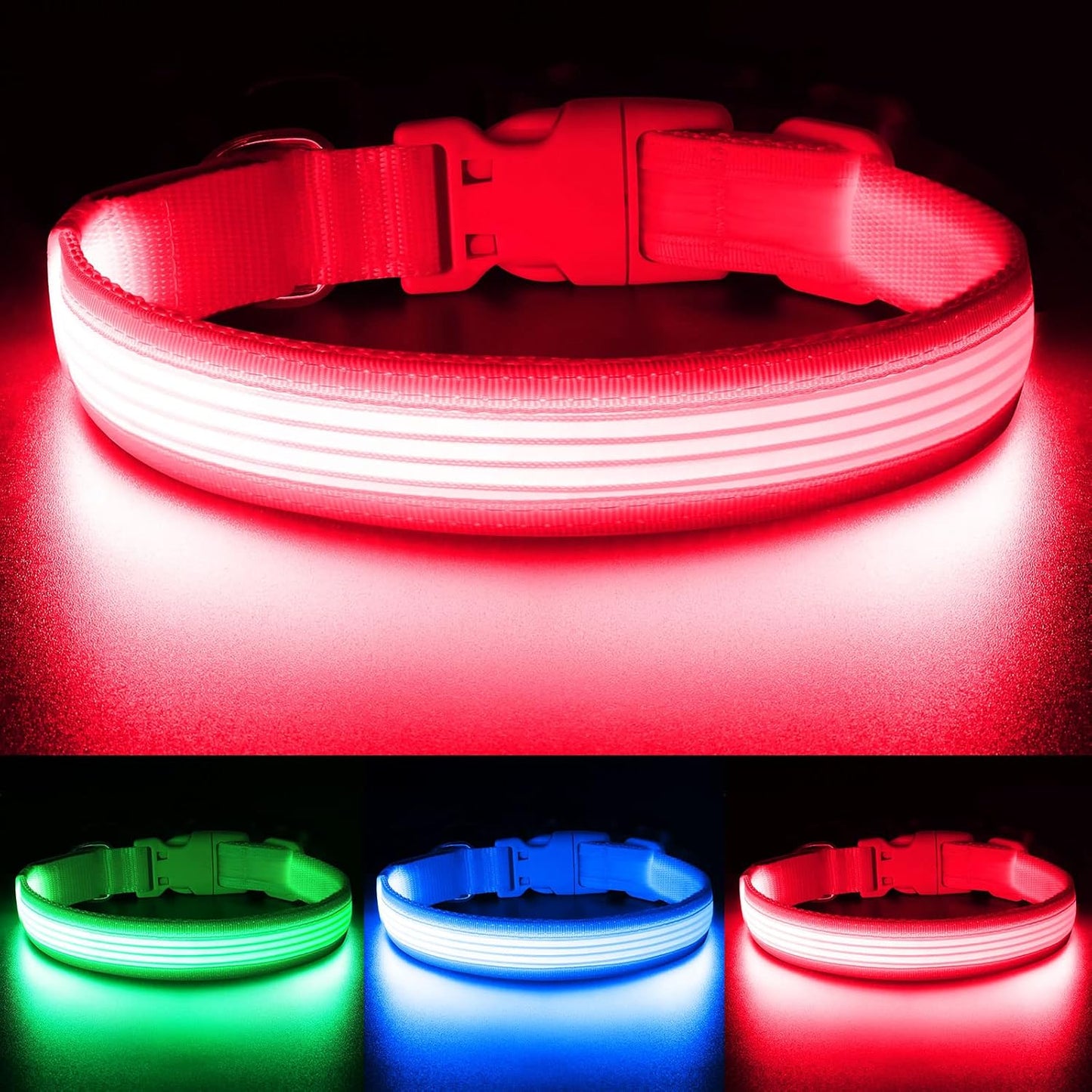 Light up Dog Collar, USB Rechargeable LED Puppy Collar Super Bright Adjustable Glowing Dog Lights for Night Walking (Green, Small)