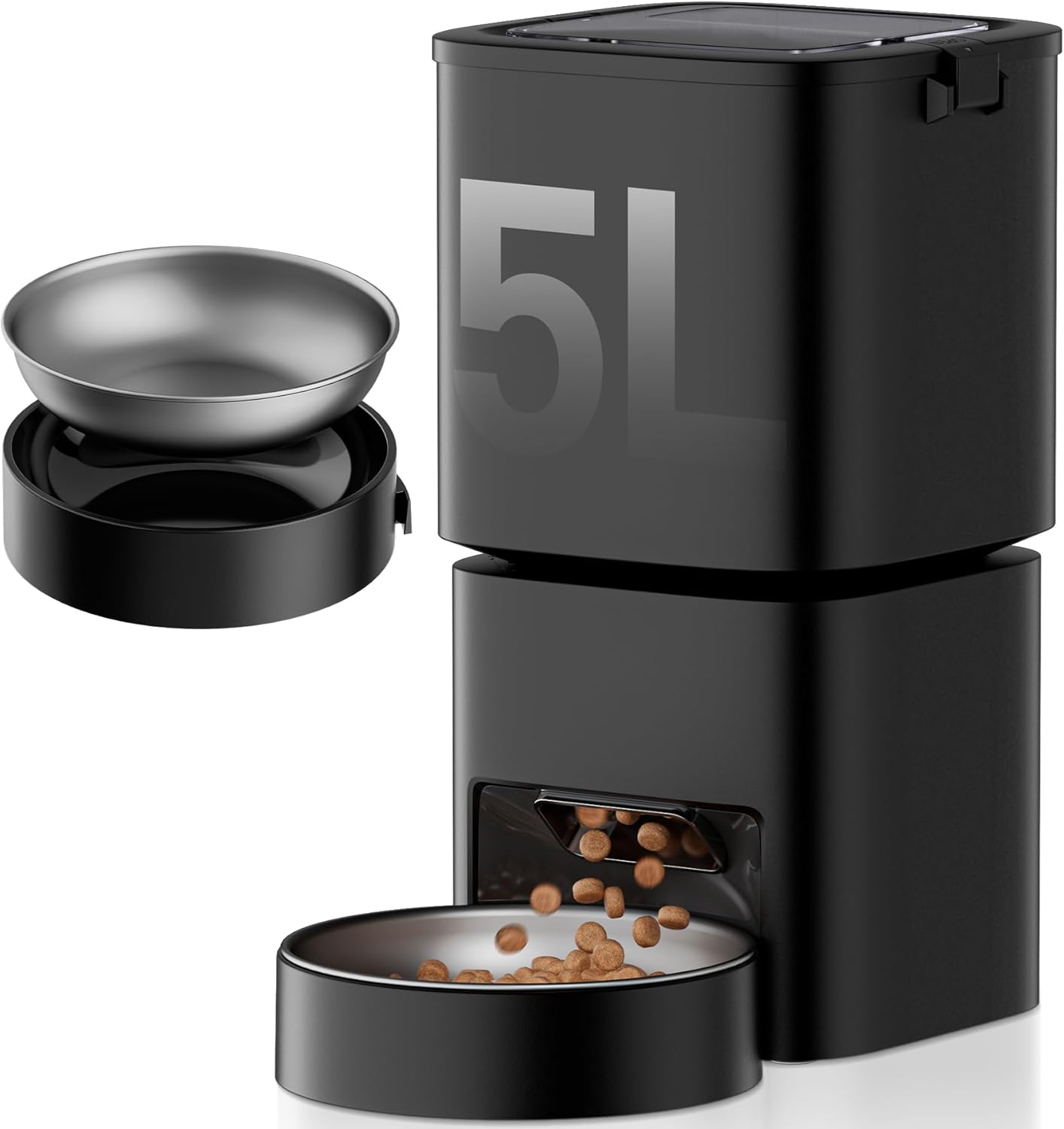 5L/21 Cups Automatic Cat Feeder, Timed Automatic Pet Feeders, Cat Dry Food Dispenser Dual Power, 10 Meals Programmable 1-15 Portion Control Cats Feeder, Pet Food Dispenser for Cats & Puppy(Not Wifi)