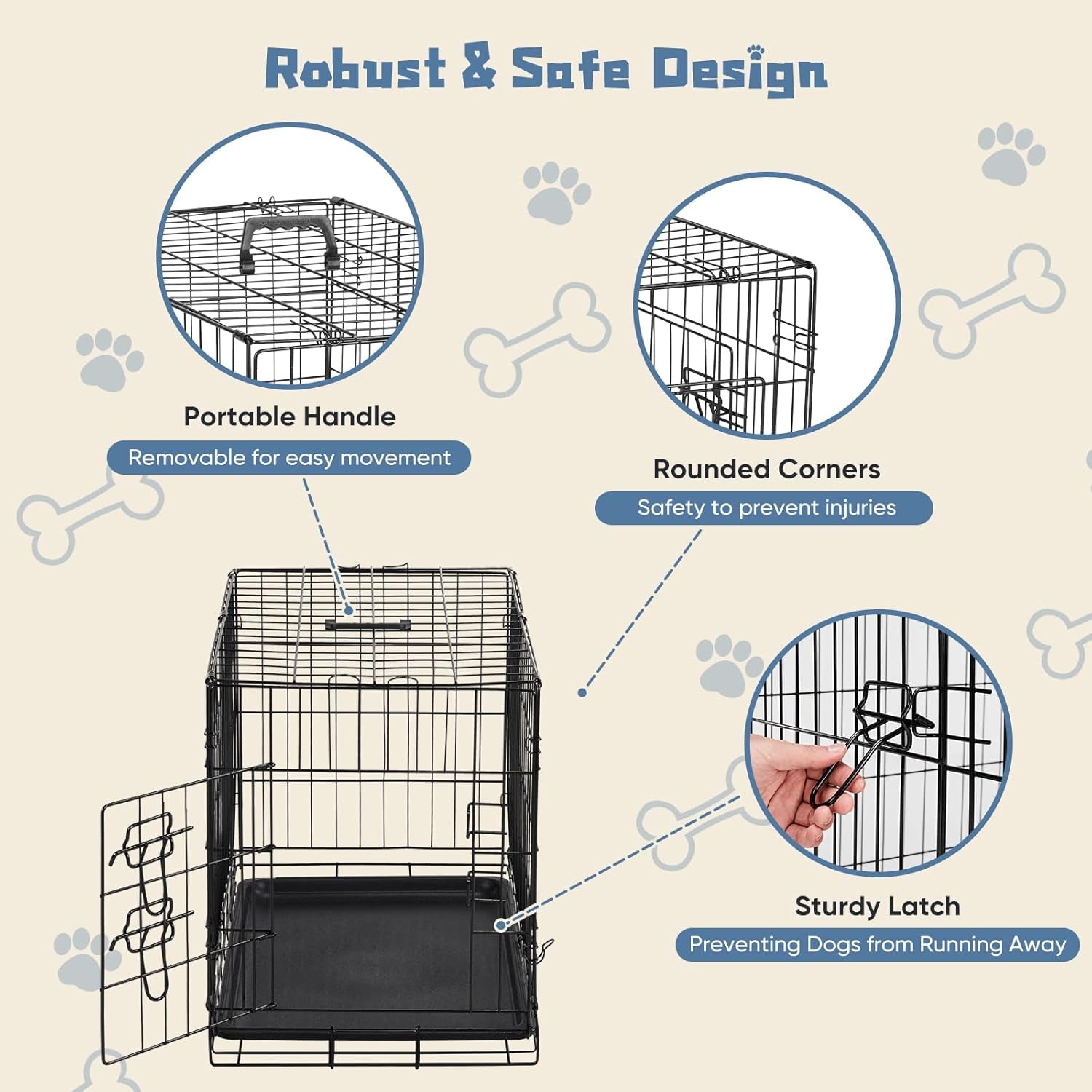 Dog Crate, 30 Inch Medium Single Door Dog Cage with Plastic Leak-Proof Pan Tray, Folding Metal Wire Pet Kennel for Indoor, Outdoor, Travel