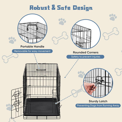 Dog Crate, 30 Inch Medium Single Door Dog Cage with Plastic Leak-Proof Pan Tray, Folding Metal Wire Pet Kennel for Indoor, Outdoor, Travel