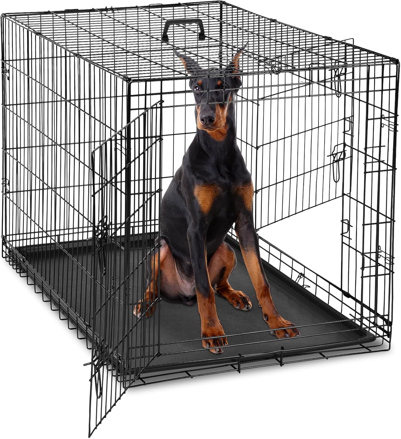 Dog Crate, 30 Inch Medium Single Door Dog Cage with Plastic Leak-Proof Pan Tray, Folding Metal Wire Pet Kennel for Indoor, Outdoor, Travel