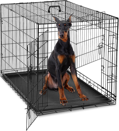 Dog Crate, 30 Inch Medium Single Door Dog Cage with Plastic Leak-Proof Pan Tray, Folding Metal Wire Pet Kennel for Indoor, Outdoor, Travel