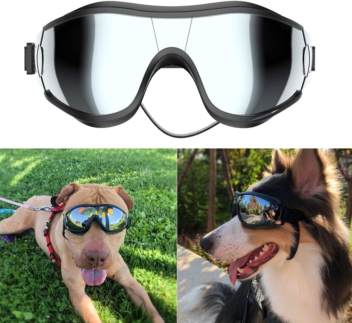 Dog Sunglasses Dog Goggles, UV Wind Dust Fog Protection Pet Glasses Eye Wear with Adjustable Strap for Medium or Large Size (Laser)