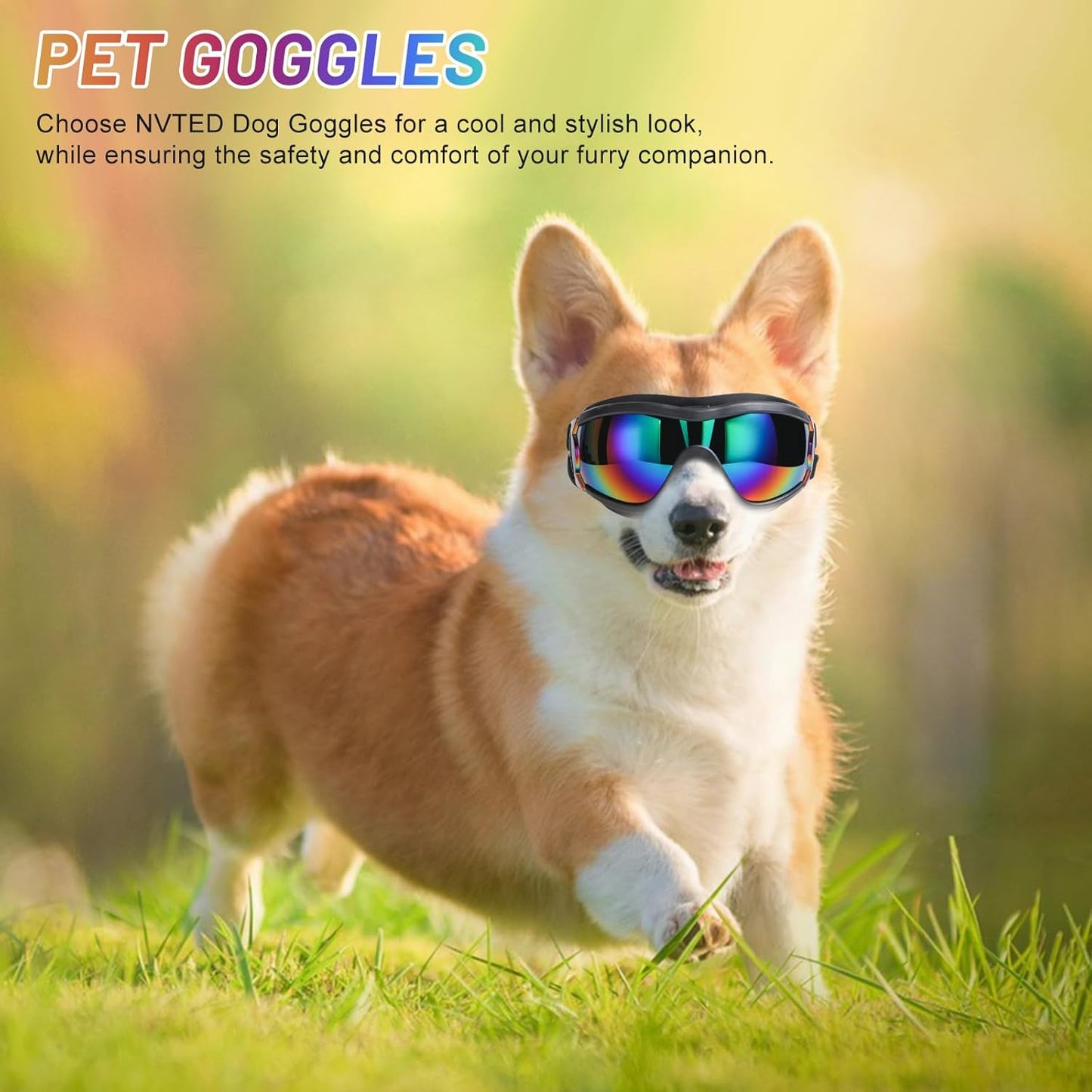 Dog Sunglasses Dog Goggles, UV Wind Dust Fog Protection Pet Glasses Eye Wear with Adjustable Strap for Medium or Large Size (Laser)