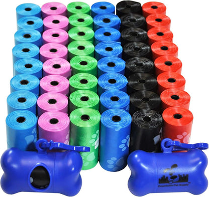 Poop Bags for Dogs with Dispenser, 180 Count - Leak-Proof Dog Waste Bags and Bone-Shaped Dog Poop Bags Holder for Leash - Rainbow with Paw Prints, 12.5" X 8.5"