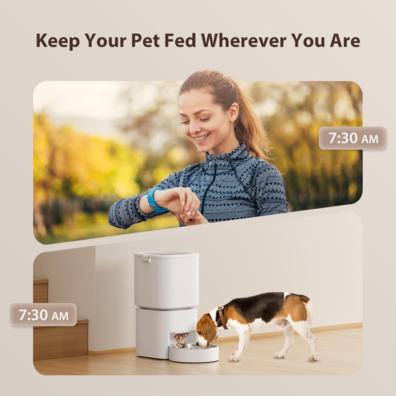 5L/21 Cups Automatic Cat Feeder, Timed Automatic Pet Feeders, Cat Dry Food Dispenser Dual Power, 10 Meals Programmable 1-15 Portion Control Cats Feeder, Pet Food Dispenser for Cats & Puppy(Not Wifi)