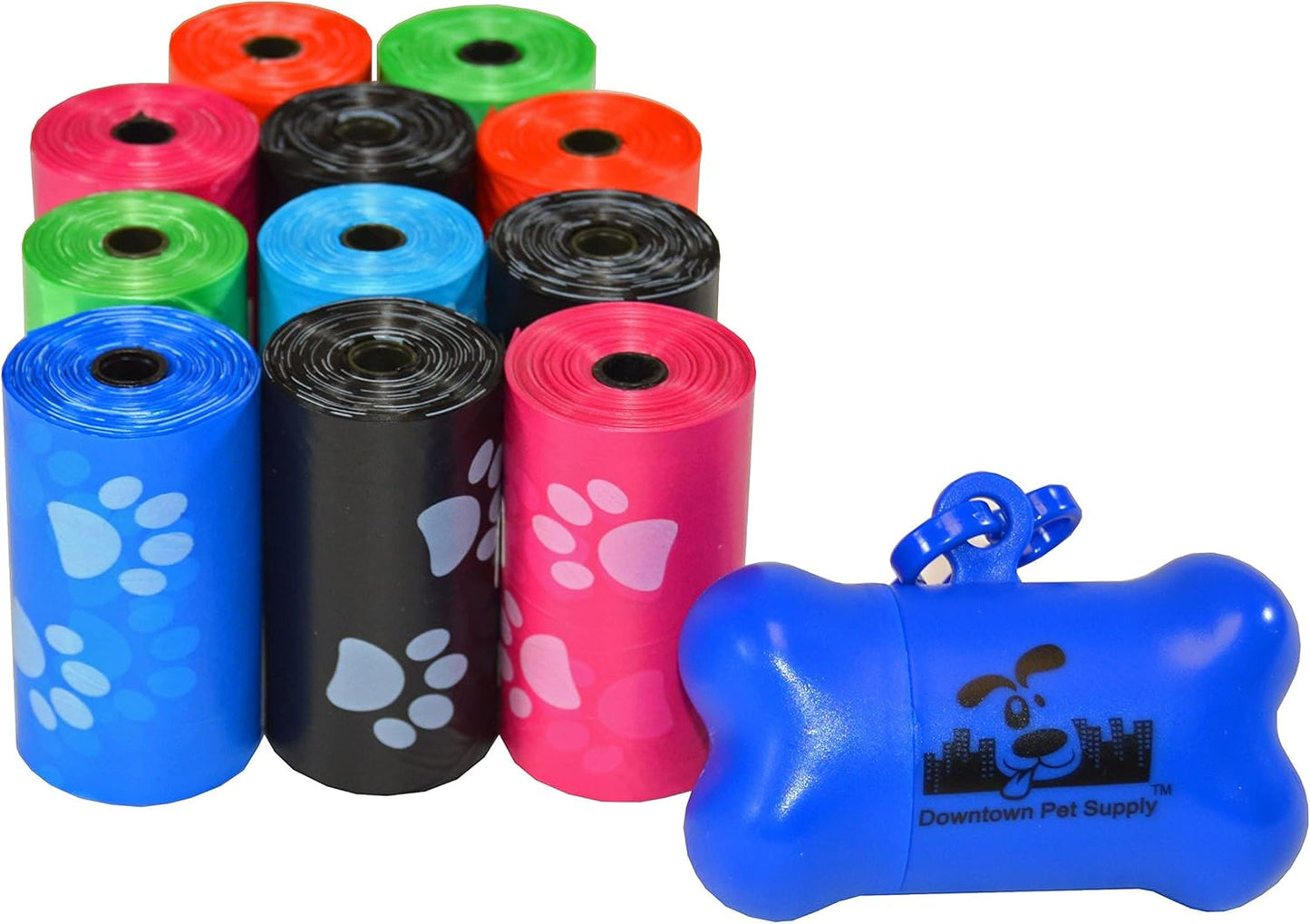 Poop Bags for Dogs with Dispenser, 180 Count - Leak-Proof Dog Waste Bags and Bone-Shaped Dog Poop Bags Holder for Leash - Rainbow with Paw Prints, 12.5" X 8.5"