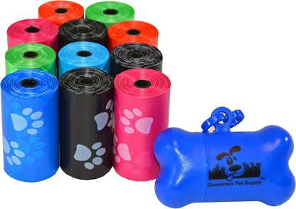 Poop Bags for Dogs with Dispenser, 180 Count - Leak-Proof Dog Waste Bags and Bone-Shaped Dog Poop Bags Holder for Leash - Rainbow with Paw Prints, 12.5" X 8.5"