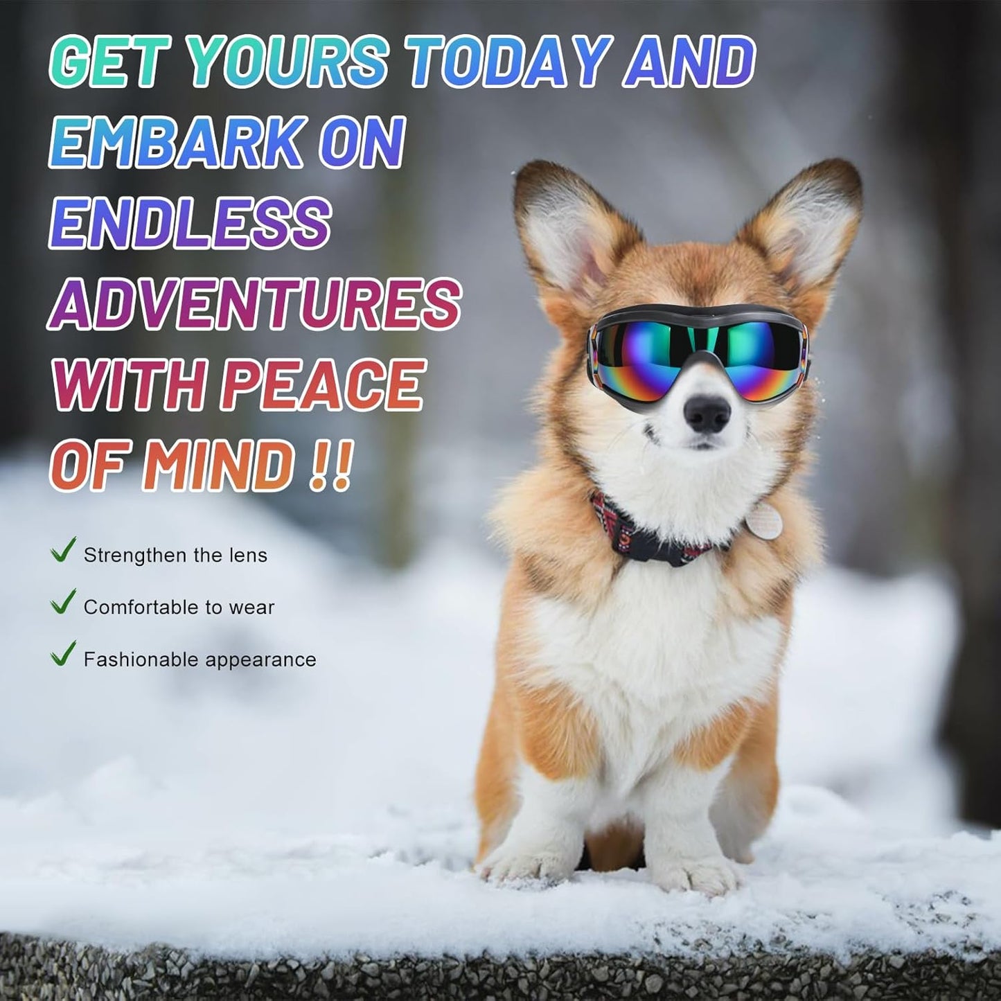 Dog Sunglasses Dog Goggles, UV Wind Dust Fog Protection Pet Glasses Eye Wear with Adjustable Strap for Medium or Large Size (Laser)