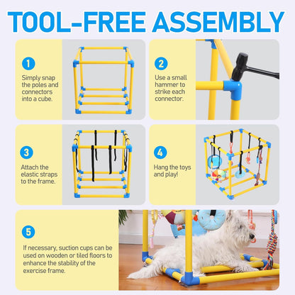 Puppy Play Gym with 8 Hanging Toys for Small Dogs Cats, 19.5 Inch Indoor Puppies Jungle Playground with Suction Cups, Interactive Funny Enrichment Activity Center to Keep Them Busy, PVC Frame