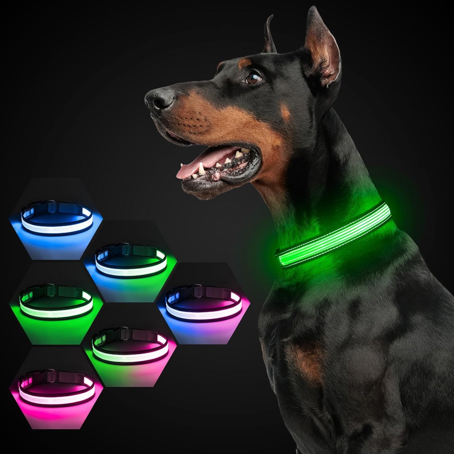Light up Dog Collar, USB Rechargeable LED Puppy Collar Super Bright Adjustable Glowing Dog Lights for Night Walking (Green, Small)