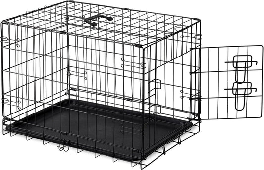 Dog Crate, 30 Inch Medium Single Door Dog Cage with Plastic Leak-Proof Pan Tray, Folding Metal Wire Pet Kennel for Indoor, Outdoor, Travel