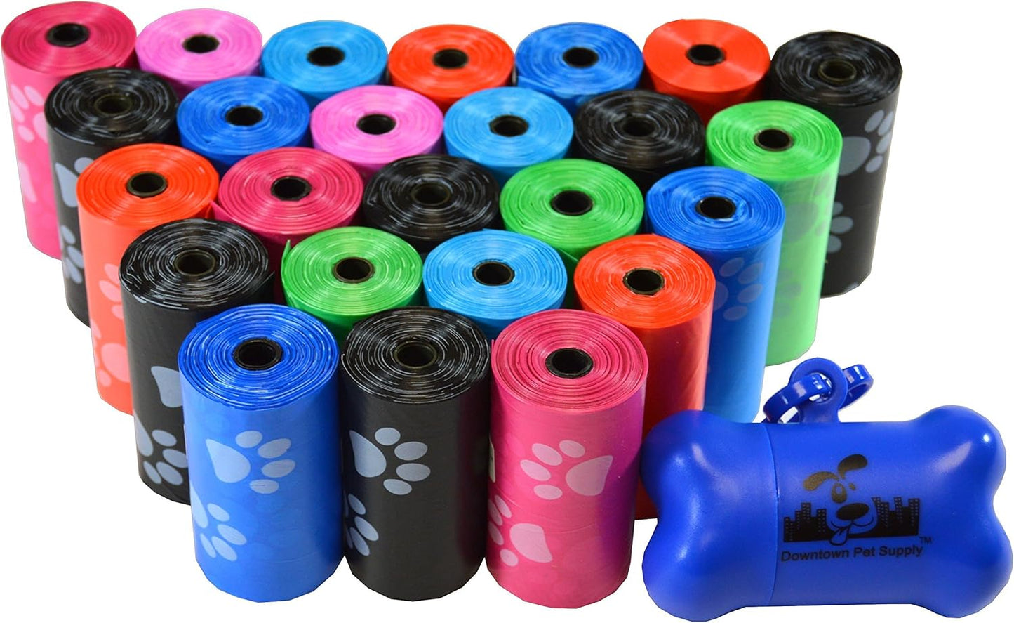Poop Bags for Dogs with Dispenser, 180 Count - Leak-Proof Dog Waste Bags and Bone-Shaped Dog Poop Bags Holder for Leash - Rainbow with Paw Prints, 12.5" X 8.5"