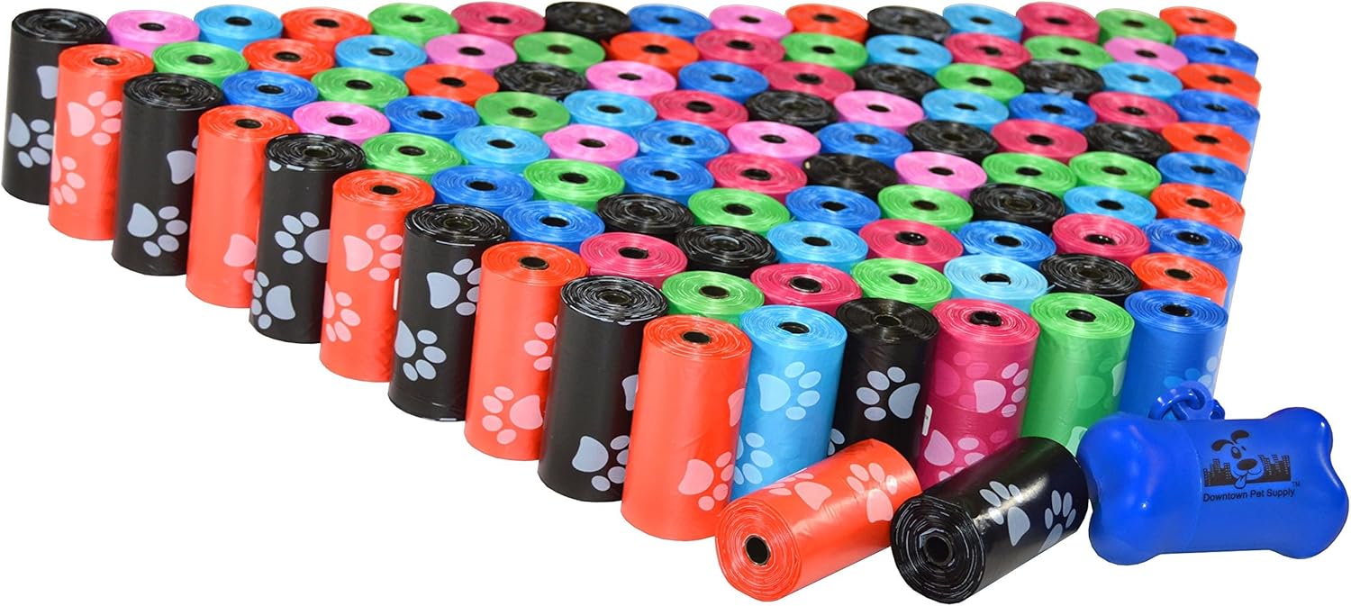 Poop Bags for Dogs with Dispenser, 180 Count - Leak-Proof Dog Waste Bags and Bone-Shaped Dog Poop Bags Holder for Leash - Rainbow with Paw Prints, 12.5" X 8.5"
