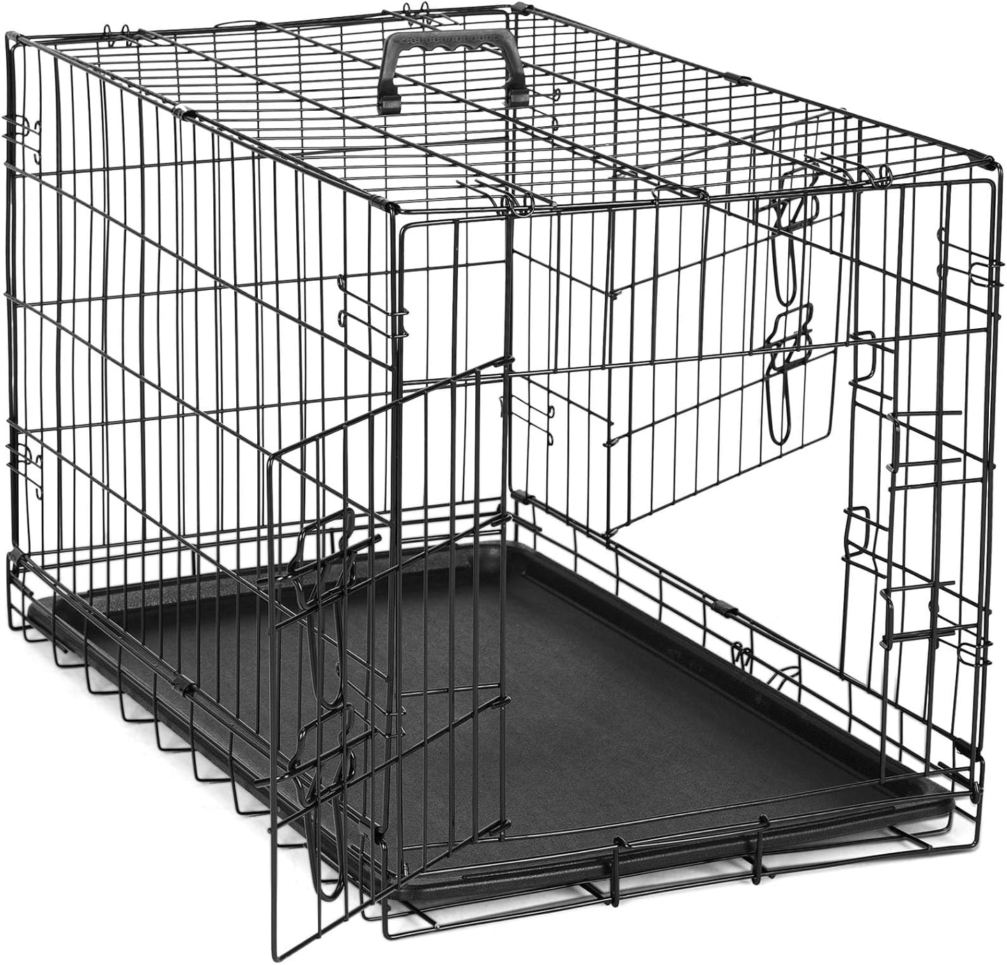 Dog Crate, 30 Inch Medium Single Door Dog Cage with Plastic Leak-Proof Pan Tray, Folding Metal Wire Pet Kennel for Indoor, Outdoor, Travel