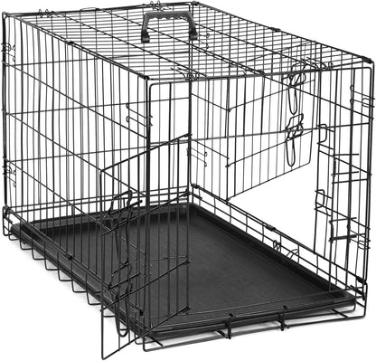 Dog Crate, 30 Inch Medium Single Door Dog Cage with Plastic Leak-Proof Pan Tray, Folding Metal Wire Pet Kennel for Indoor, Outdoor, Travel