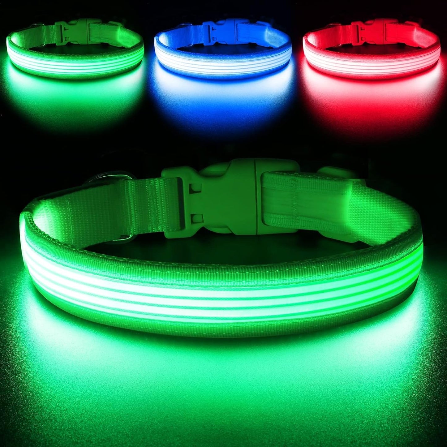 Light up Dog Collar, USB Rechargeable LED Puppy Collar Super Bright Adjustable Glowing Dog Lights for Night Walking (Green, Small)