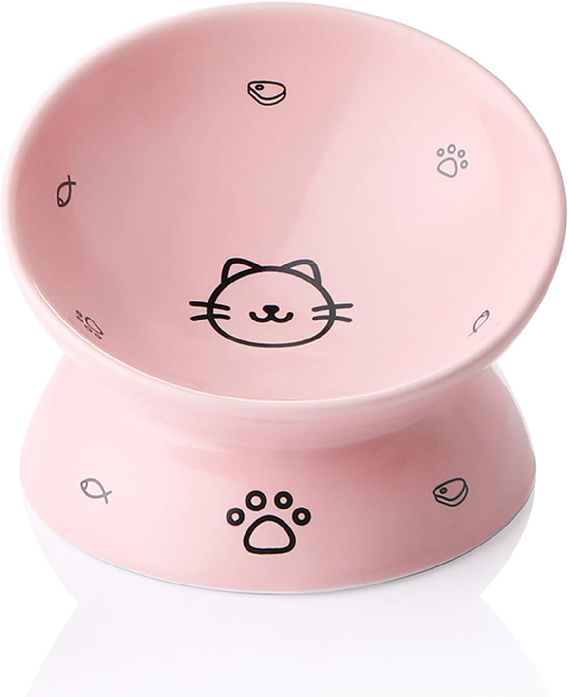 Ceramic Raised Cat Bowls, Slanted Cat Dish Food or Water Bowls, Elevated Porcelain Pet Feeder Bowl Protect Cat'S Spine, Stress Free, Backflow Prevention(Pink)