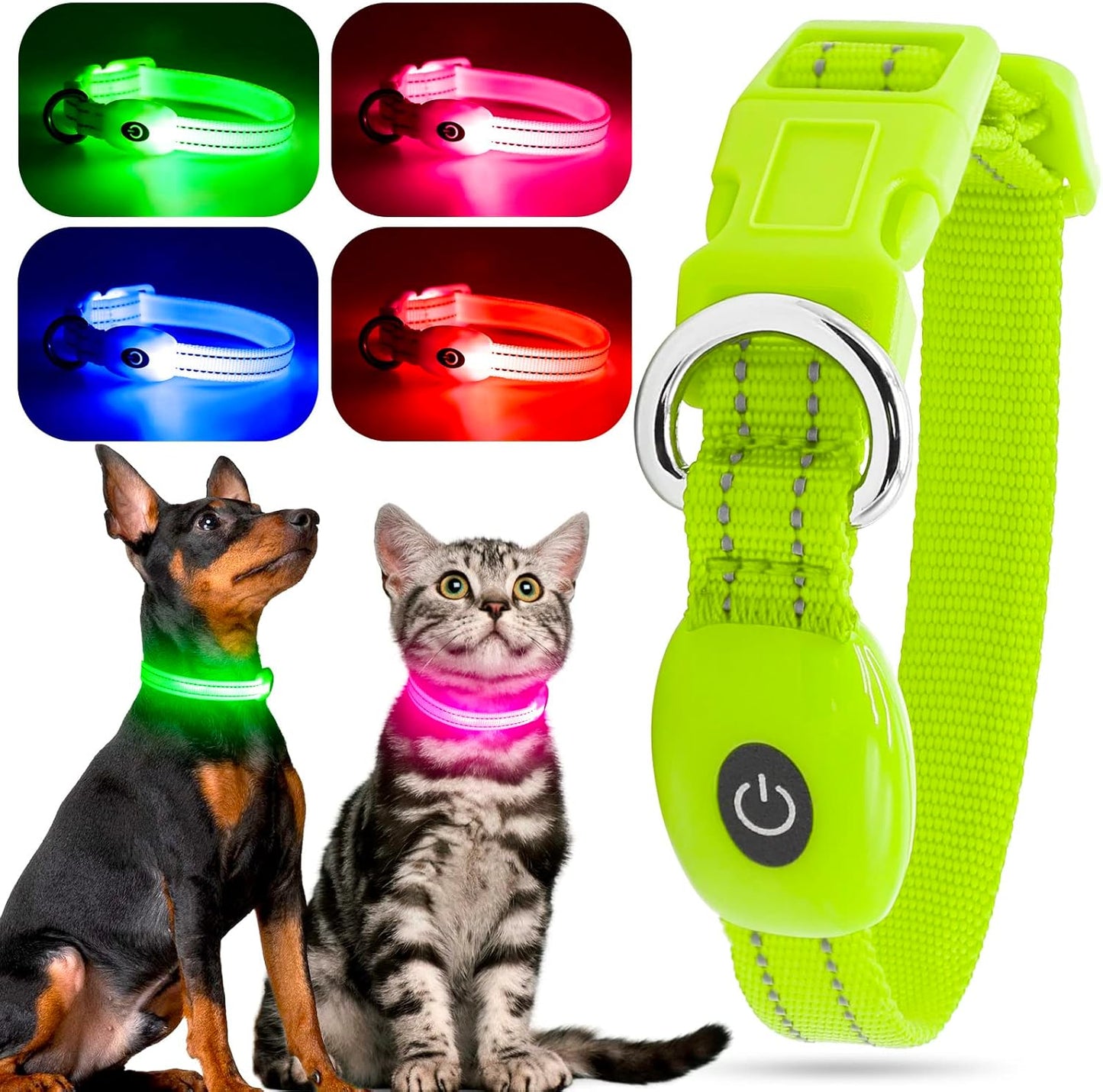 Light up Dog Collar, USB Rechargeable LED Puppy Collar Super Bright Adjustable Glowing Dog Lights for Night Walking (Green, Small)