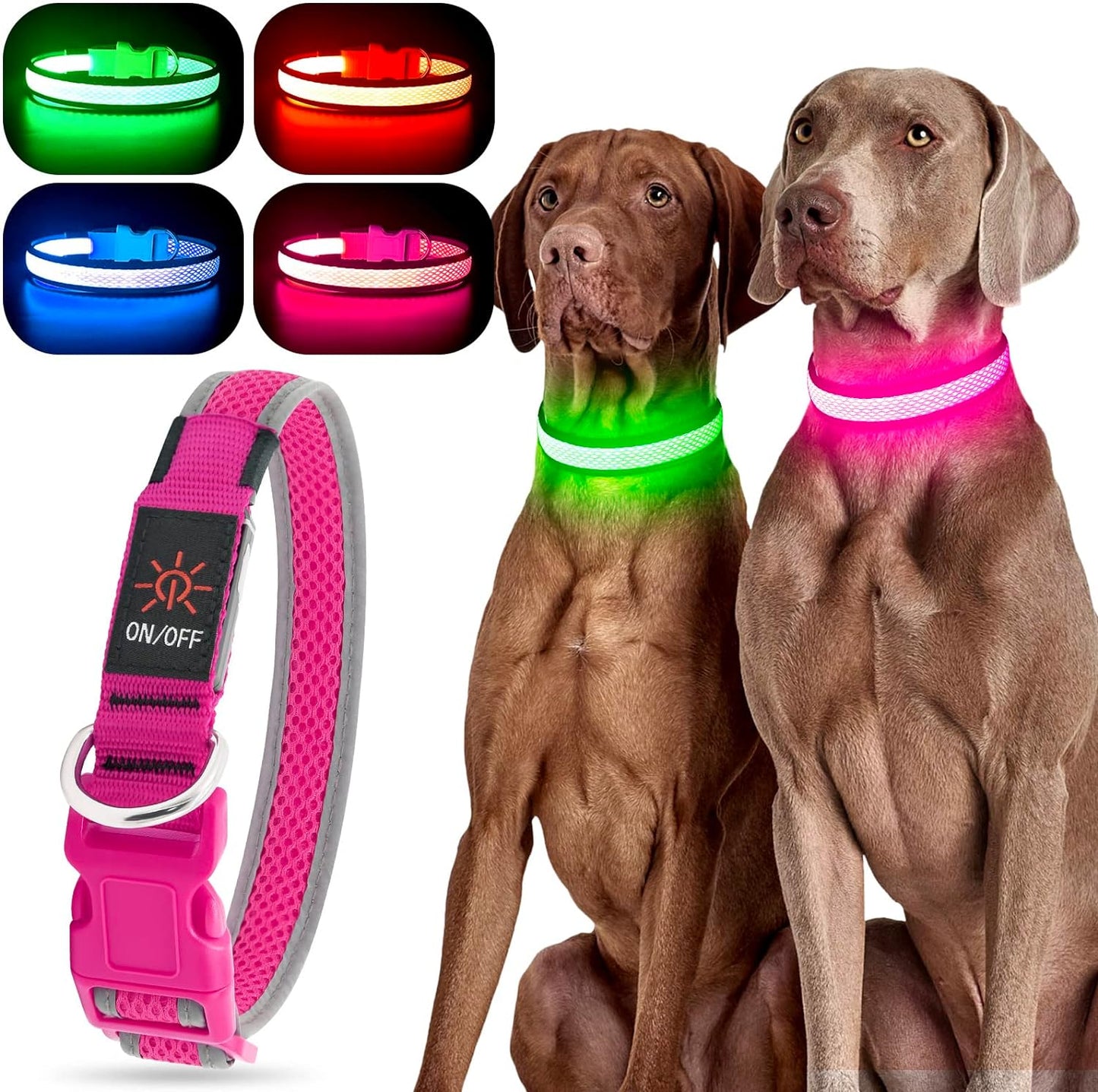 Light up Dog Collar, USB Rechargeable LED Puppy Collar Super Bright Adjustable Glowing Dog Lights for Night Walking (Green, Small)