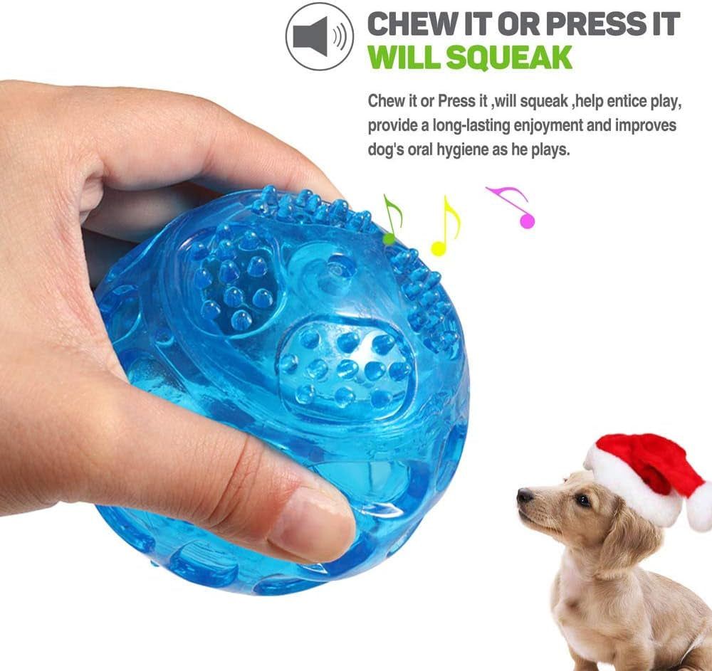 Dog Squeaky Ball, Pet Squeak Chew Bouncy Rubber Toy Balls for Small Medium Dogs Indestructible Exercise Training Playing (3 Balls)