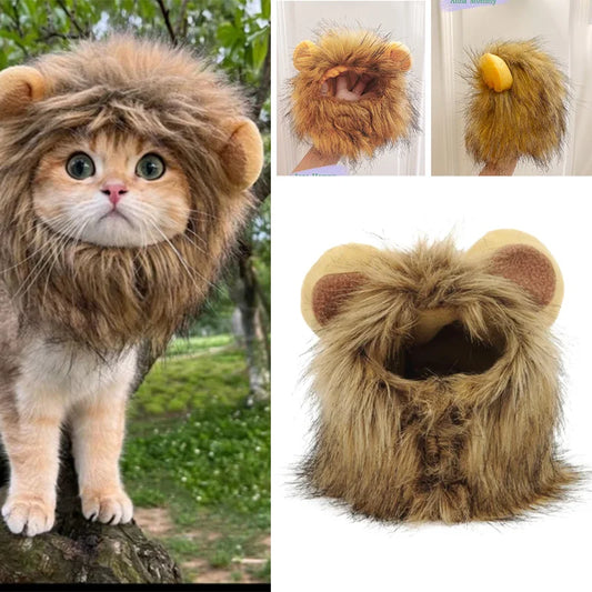 Cat Lion Head Pet Hair Decoration Cute and Funny Lion Ear Wig