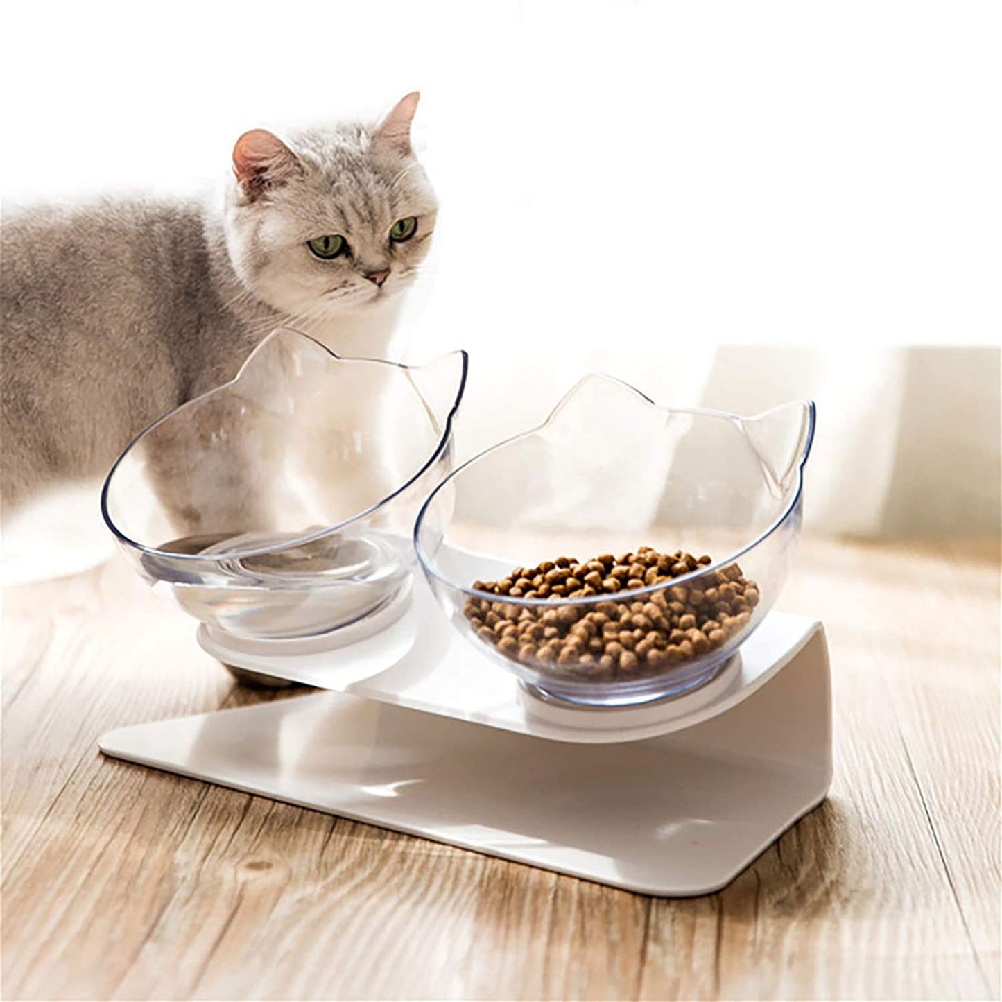 Non Slip Double Cat Bowl with Raised Stand Pet Food Cat Feeder 