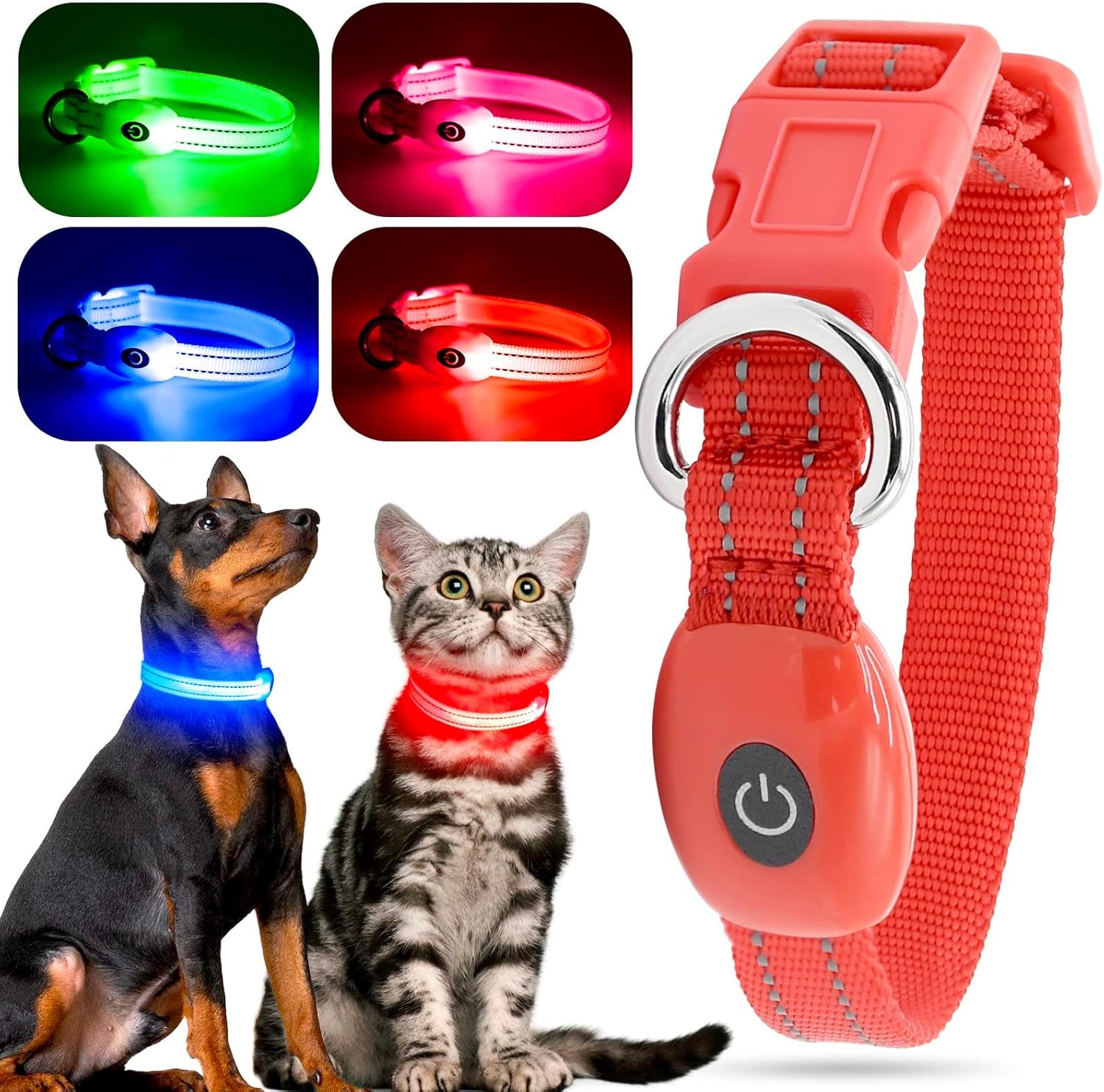 Light up Dog Collar, USB Rechargeable LED Puppy Collar Super Bright Adjustable Glowing Dog Lights for Night Walking (Green, Small)