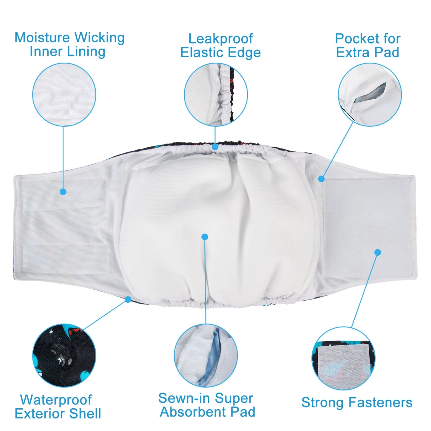 (3Pcs per Pack) Cute bone Reusable Male Dog Diapers